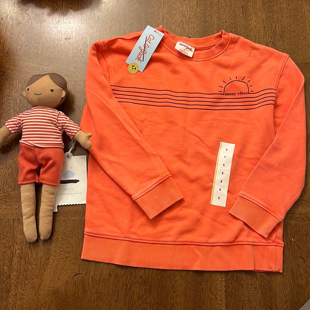 SUNNY VIBES Orange Sweatshirt by Cat & Jack * size S * with Soft Matching Doll *